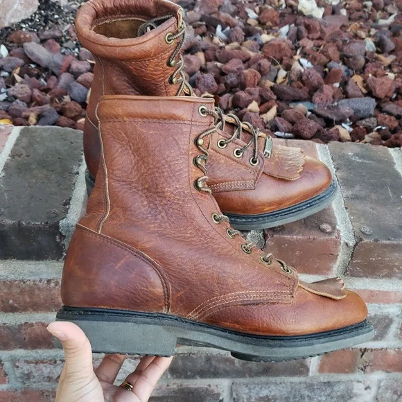 Double H Women's Tan Leather Combat Boots - Picture 11 of 16